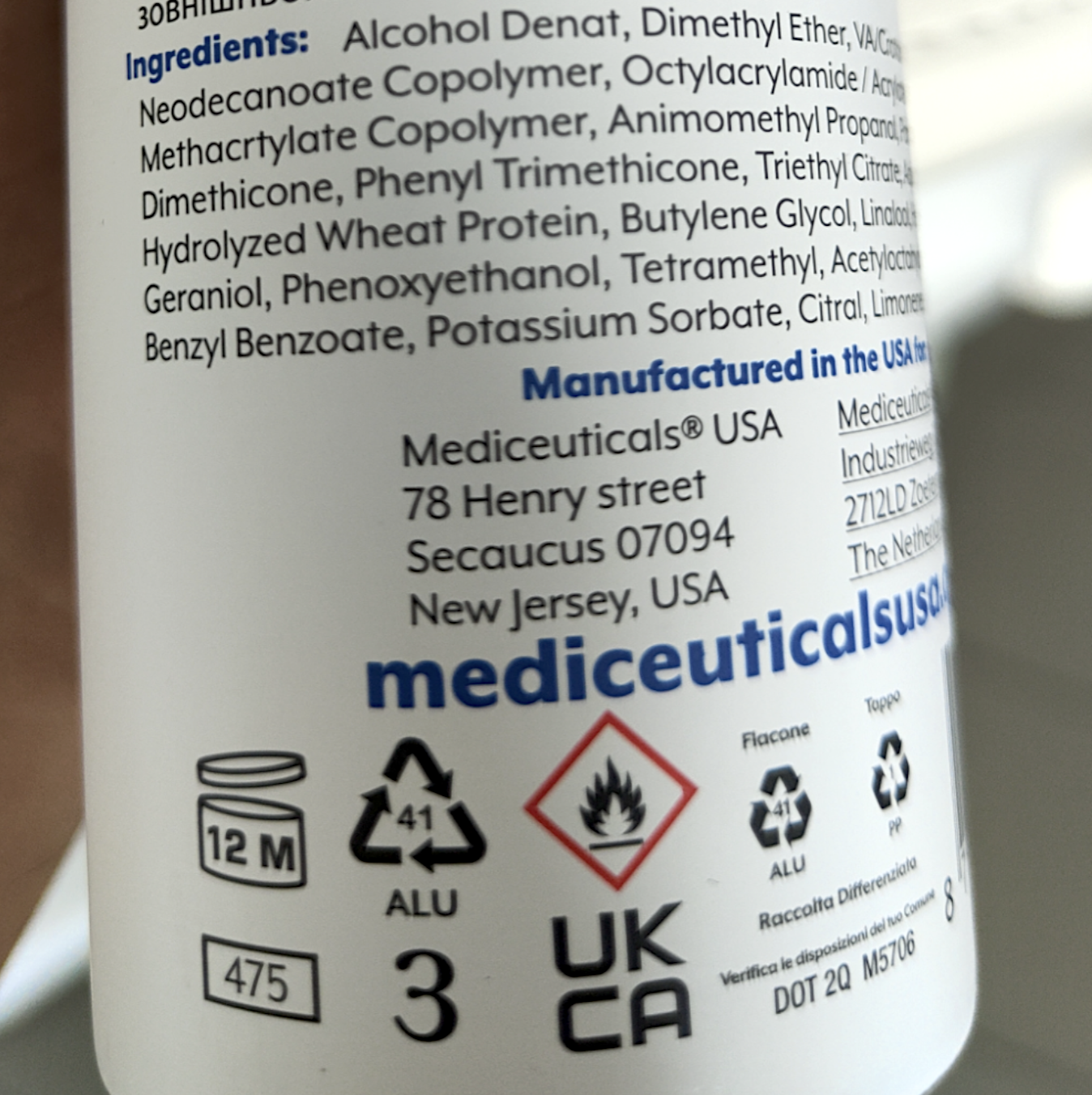 mediceuticals lakier dri hold ultimate skład inci