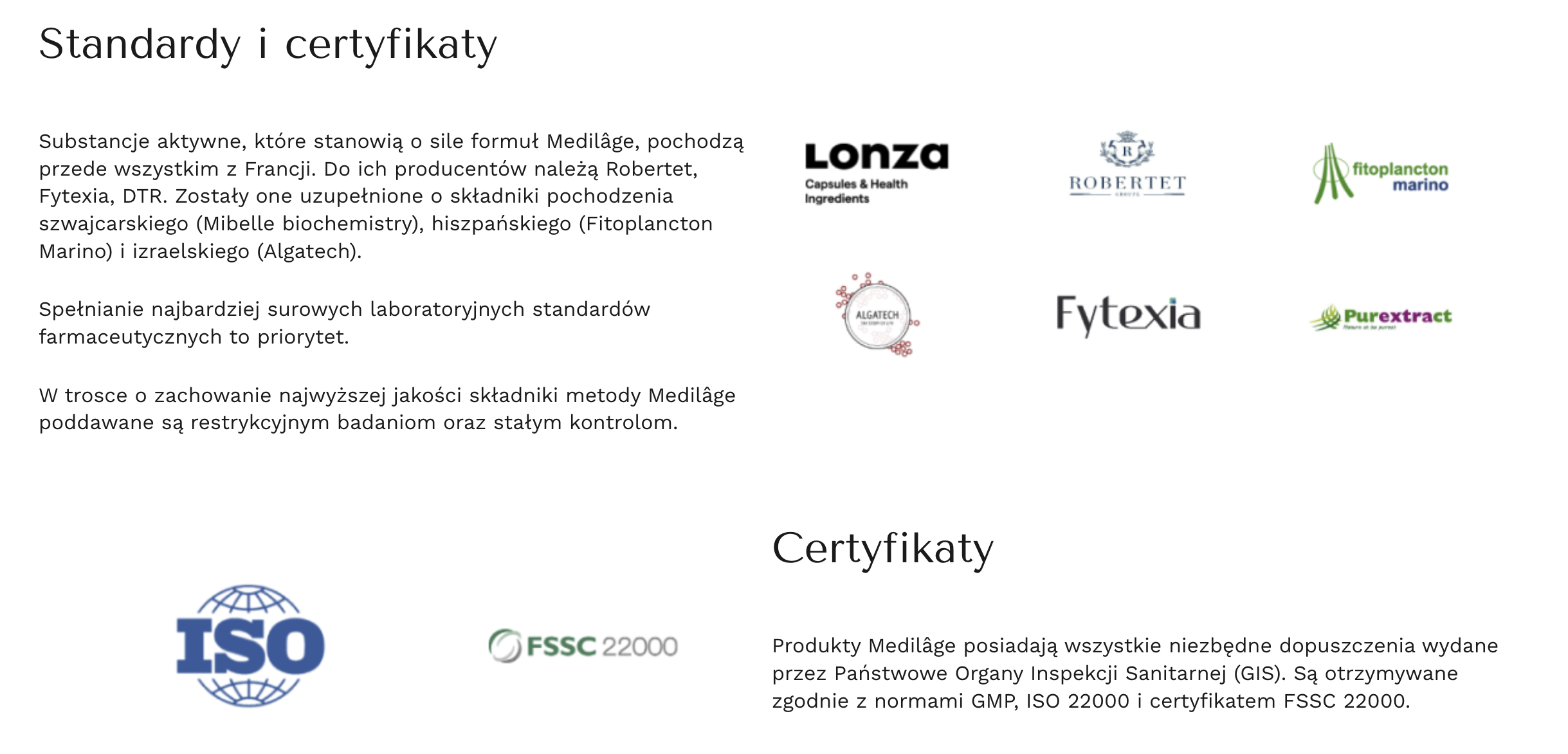 Medilage suplementy bezpieczeństwo certyfikaty